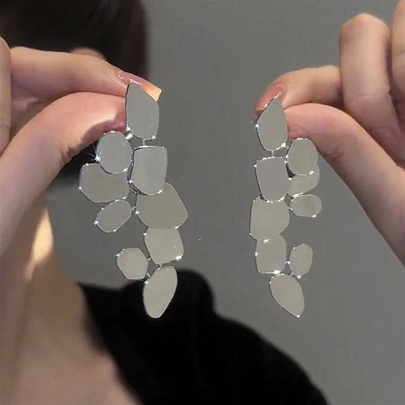 Long Exaggerated Hanging Earrings for Women Multi-Layer Irregular Metal Pendants Jewelry Gift