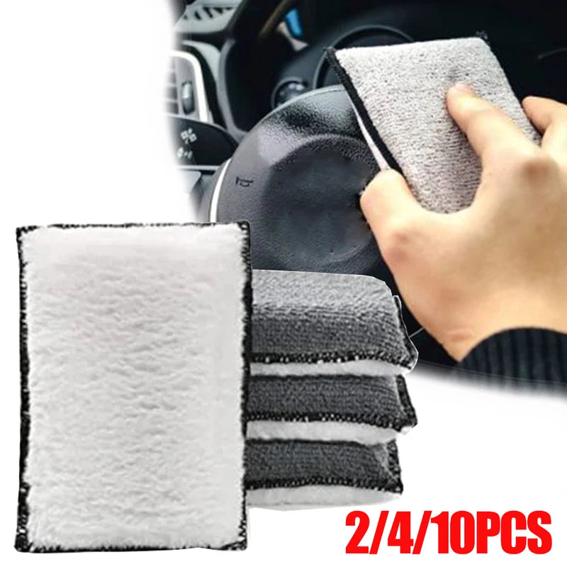 Double Side Car Interior Cleaning Sponge for Leather & Plastic Surfaces - Microfiber Wash Pad