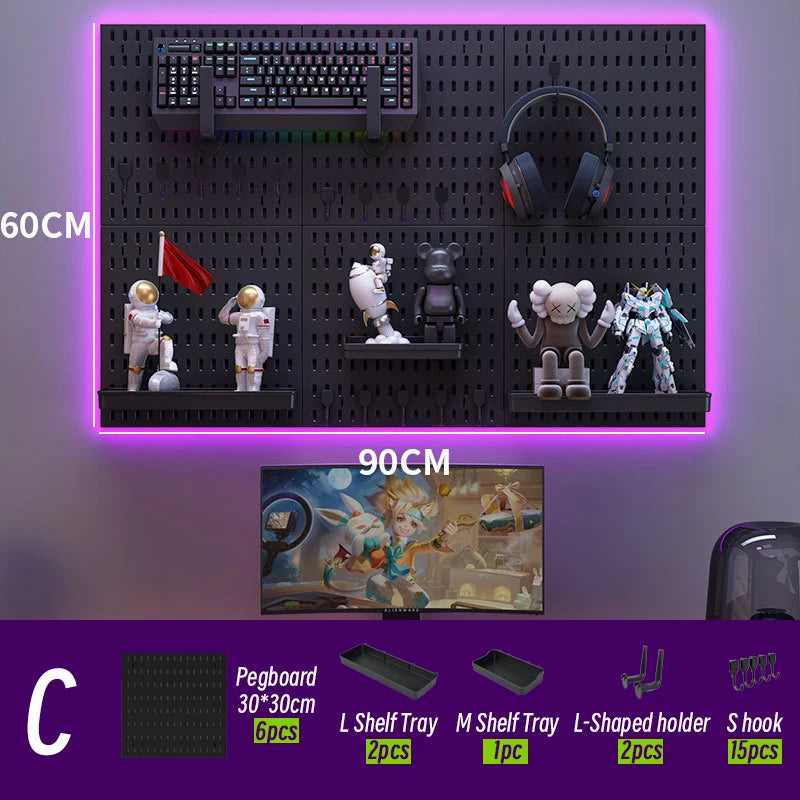 Gaming Wall Organizer Set with Shelf, Headphone & Controller Holders - Multi-Color Options