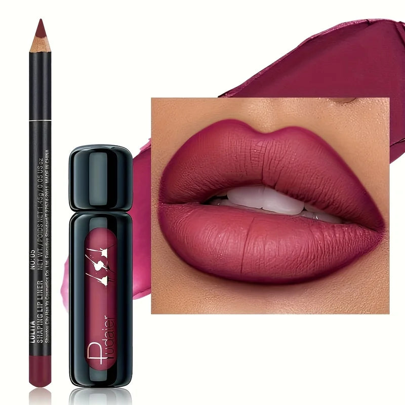 Waterproof Matte Lip Liner and Lip Gloss Set - Long-Lasting, Natural Tones