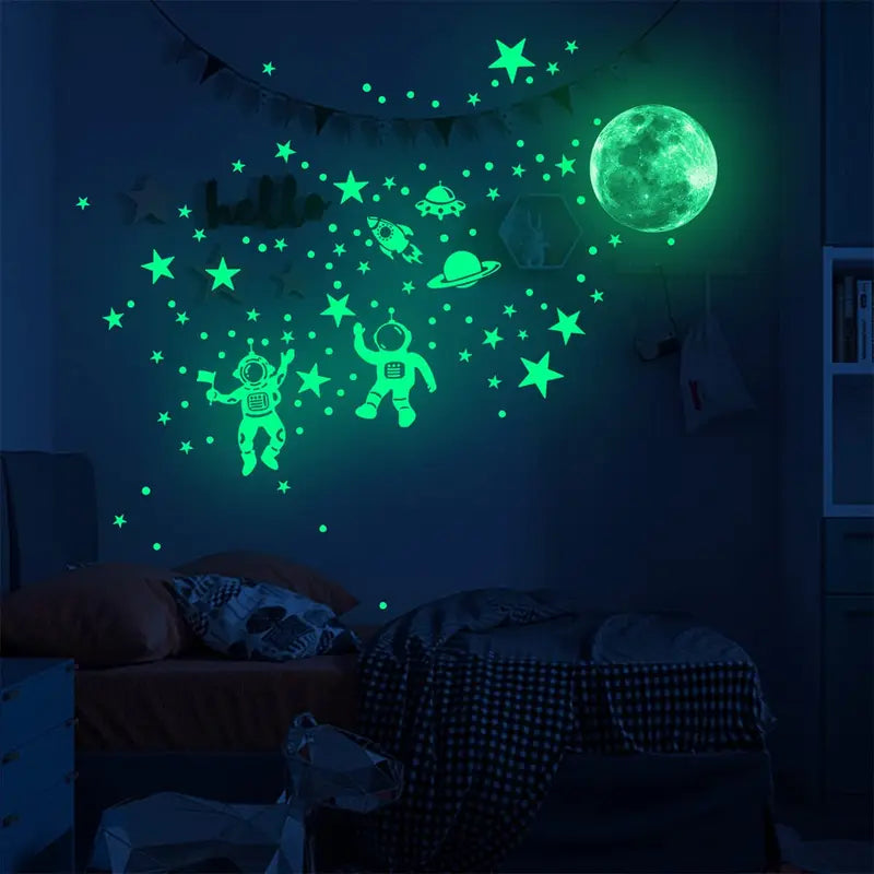 Glow in The Dark Wall Stickers Set - Fluorescent Meteor Stars for Kids Room Decor