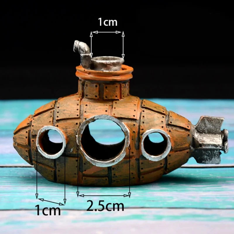 Aquarium Submarine Decoration - Fish Tank Resin Shelter & Landscape Ornament
