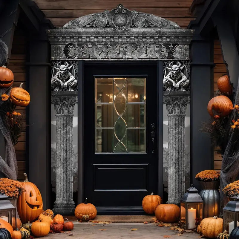 Halloween Cemetery Archway Decorations - Gothic Outdoor Party Banners (3 Pcs)