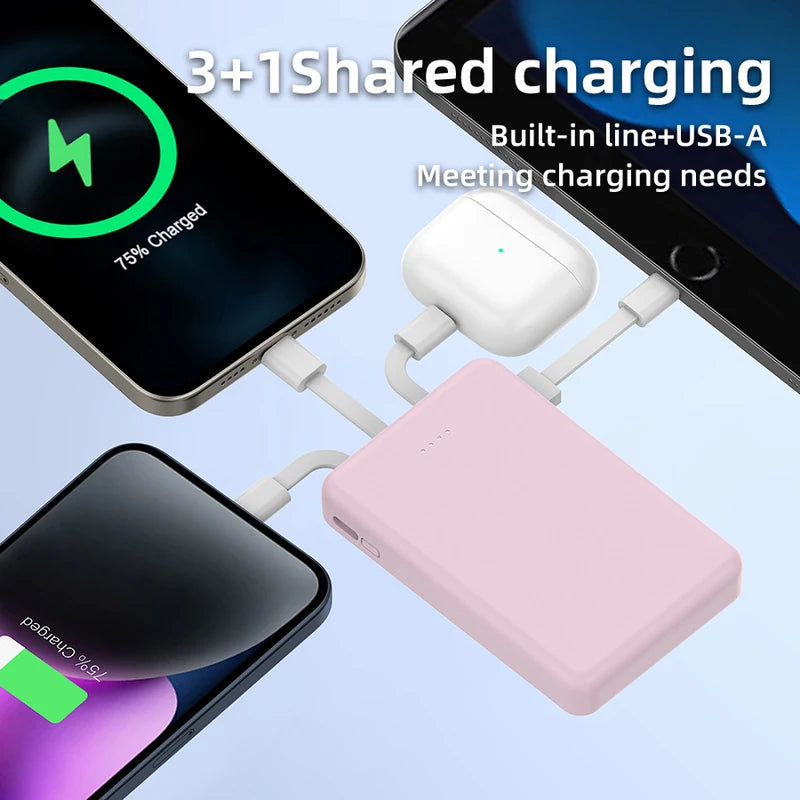 Portable Power Bank 5000mAh with LED Display, Multiple Charging Cords