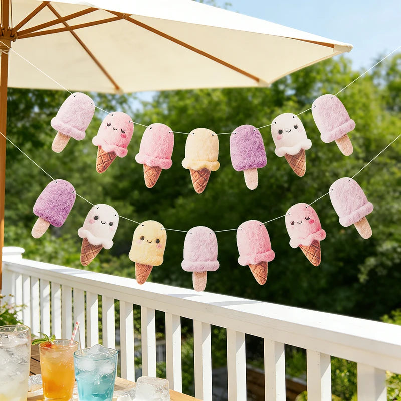 Summer Beach Party Ice Cream Banner Hanging Decoration for Birthday Celebration