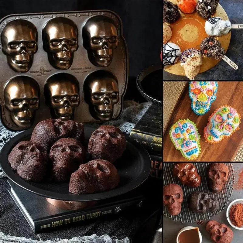 3D Skull Baking Mold Aluminum Halloween Cake Pan - Realistic Design for Spooky Treats