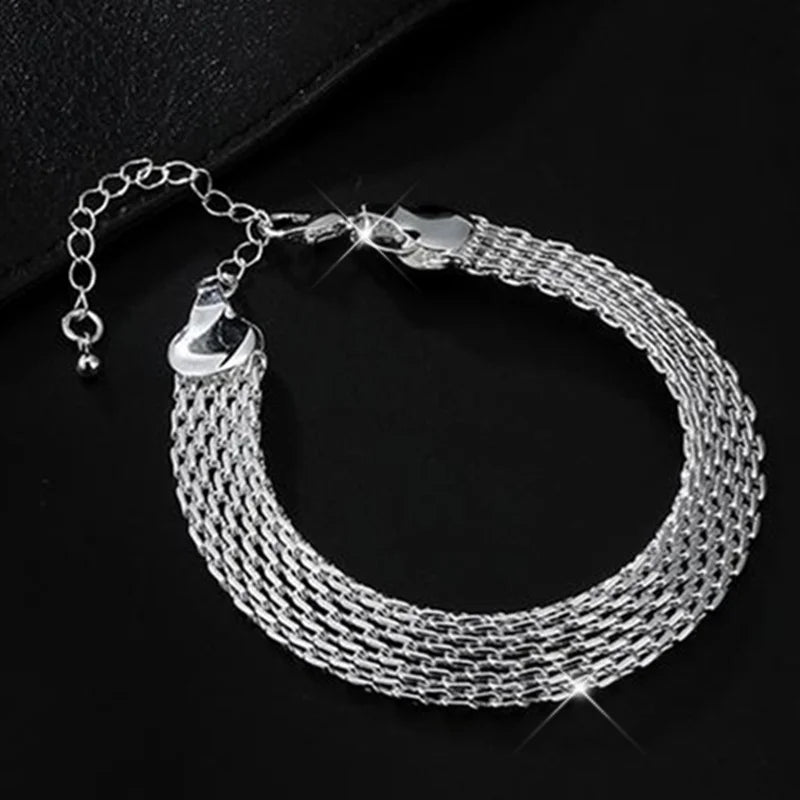 Sterling Silver Mesh Braided Bracelet for Women Party Jewelry Gift