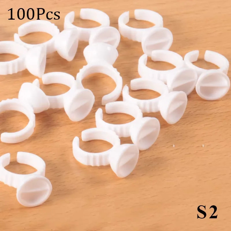 Disposable Plastic Glue Rings for Permanent Makeup and Lash Extensions - 100pcs