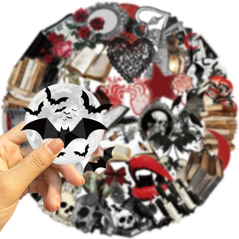 50pcs Gothic Horror Theme Waterproof Decals for Phones, Helmets, Bicycles & More