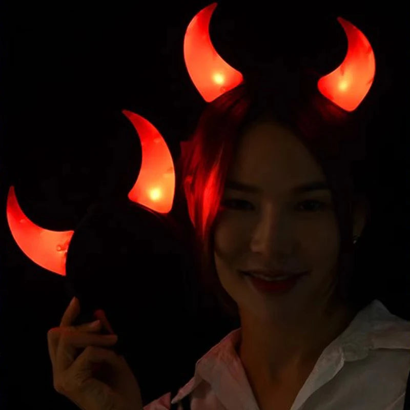 Glow LED Devil Horns Headband for Halloween Costume Party Adjustable Light-Up Headwear