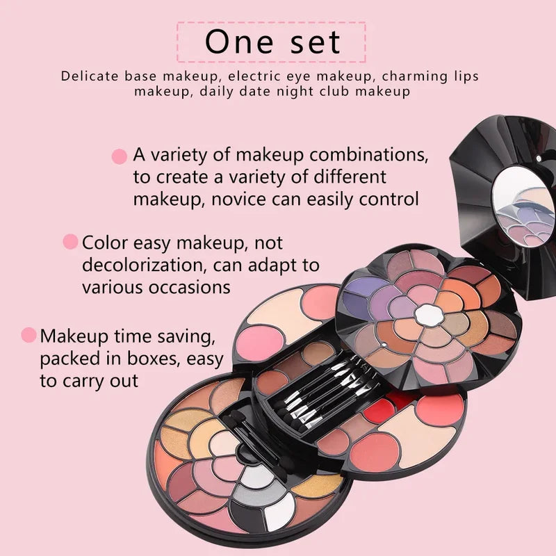 Multicolor Pigmented Makeup Palette with Travel Brush Set for Women - Long-Lasting & Waterproof