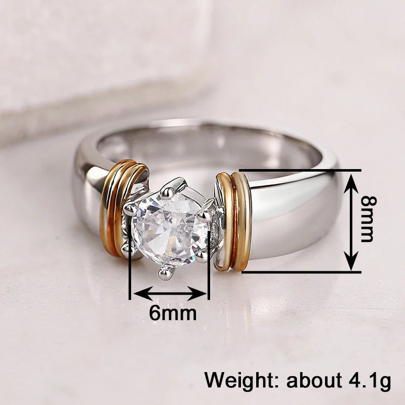 Two-Tone Cubic Zirconia Engagement Ring for Women - Elegant Wedding Jewelry