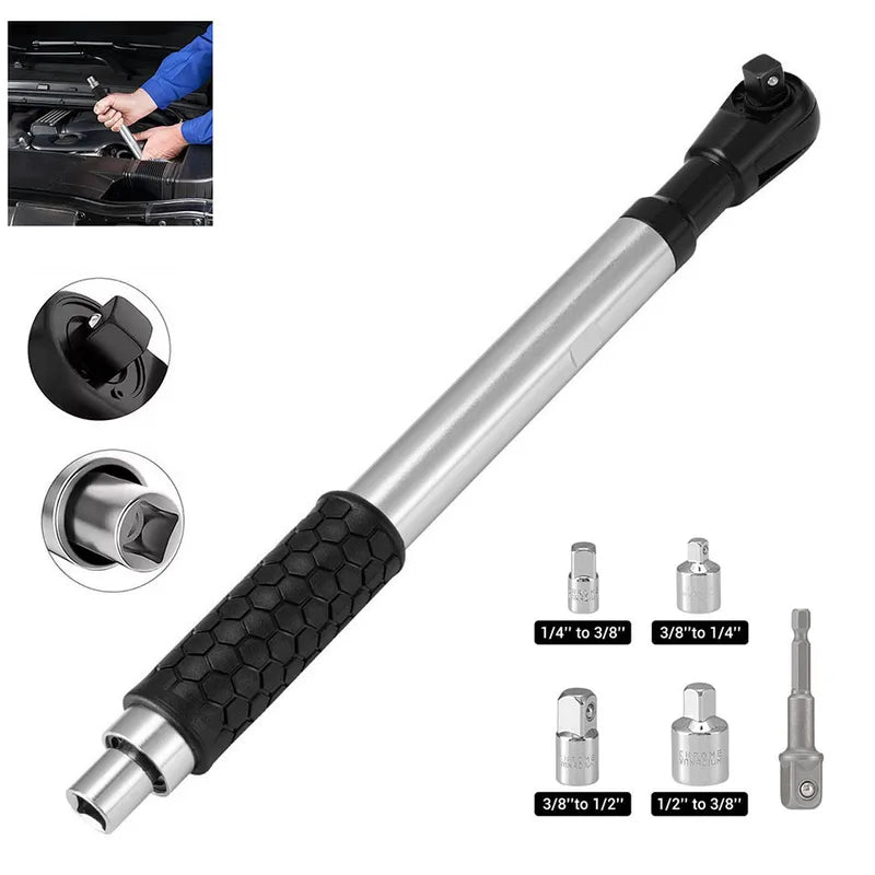 1/2-Inch Offset Extension Wrench with 3/8 & 1/4 Adapters for Tight Spaces - Impact Ratchet Extender