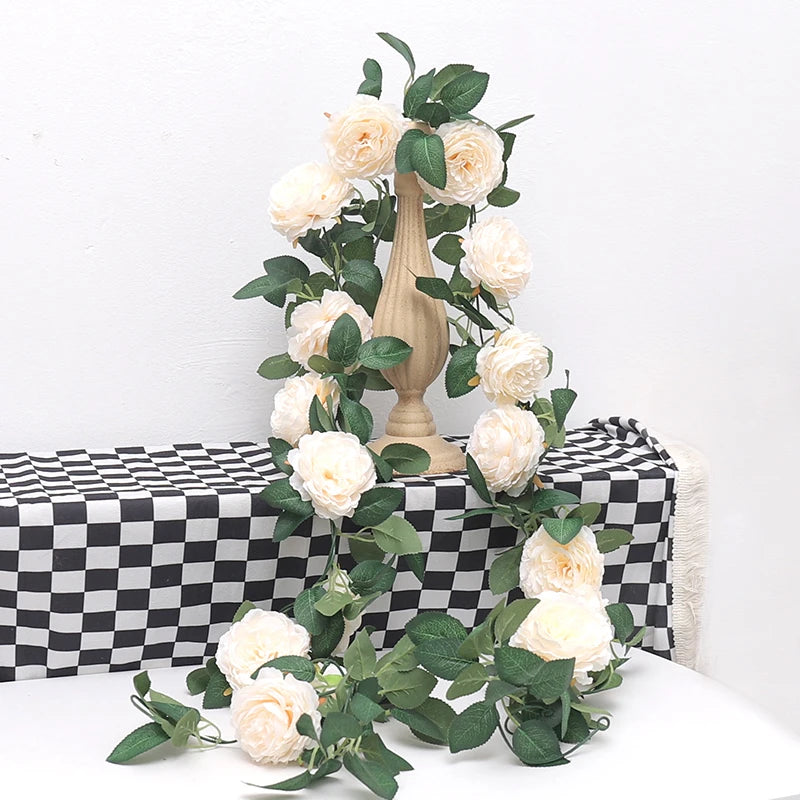 Artificial Silk Peony Flower Vine Wall Hanging Garland for Christmas & Wedding Decor