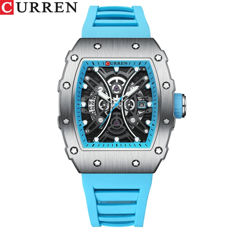 Men's 3D Quartz Waterproof Watch with Silicone Strap - Creative Stainless Steel Wristwatch