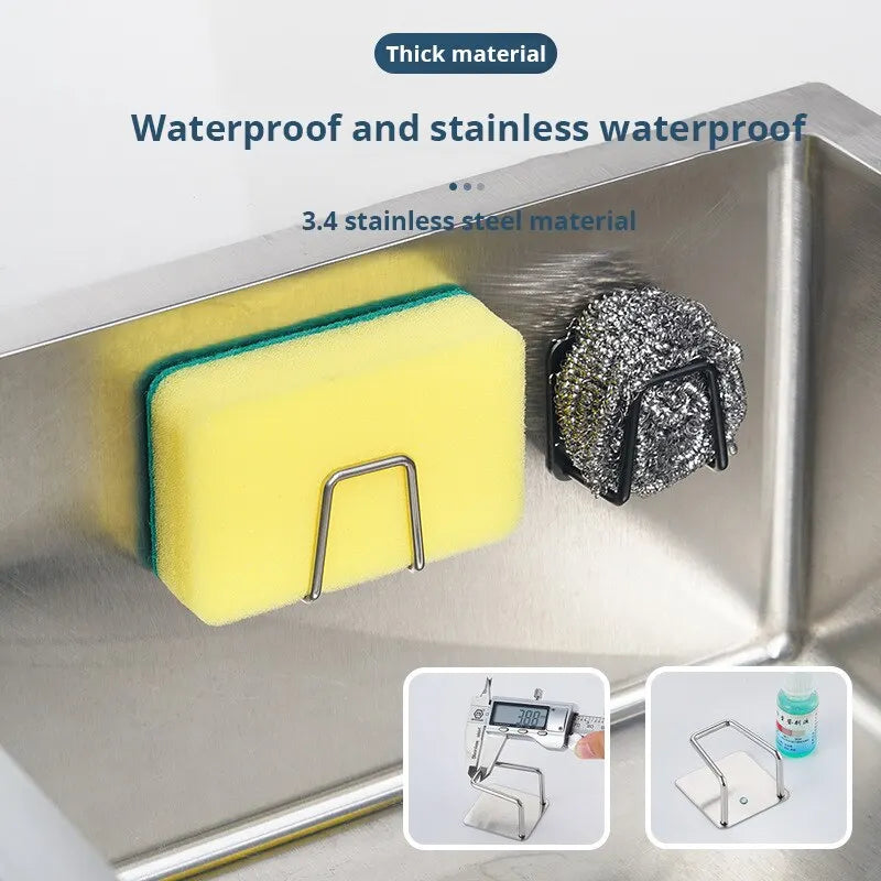Stainless Steel Sink Sponge Rack Wall Mount Kitchen Organizer Draining Holder