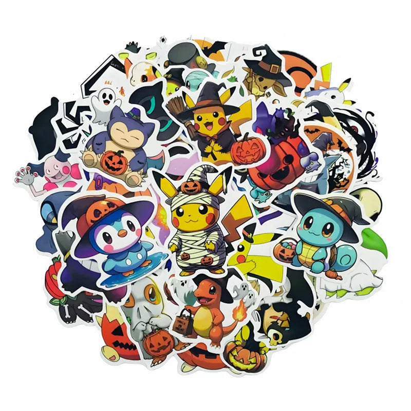 50PCS Kawaii Halloween Pikachu Stickers Cartoon Laptop Luggage Gift Set
