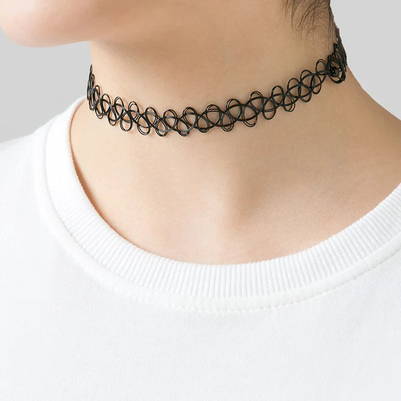 12 Pcs Hippy Plastic Choker Necklace for Women Punk Stretchable Jewelry
