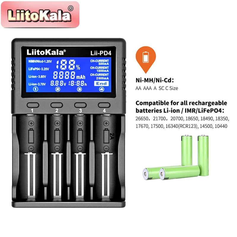 Fast Charging Multi-Bay Battery Charger for LiFePO4, 18650, AA, AAA, LCD Display