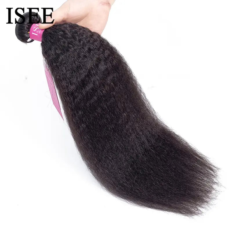 Mongolian Kinky Straight Hair Extensions Bundles 100% Human Hair - Natural & Remy