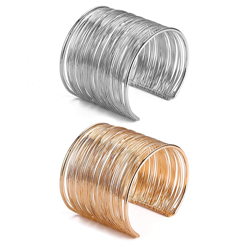 Vintage Punk Wide Wire Cuff Bangle Bracelets for Women Exaggerated Metal Jewelry