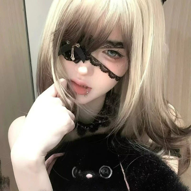 Halloween Punk Cross Eye Mask Women Gothic Lace Bow Accessory