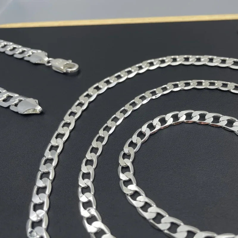 Men's Sterling Silver Necklace 2-12mm Face Chain with Lobster Clasp - Unisex Jewelry Gift