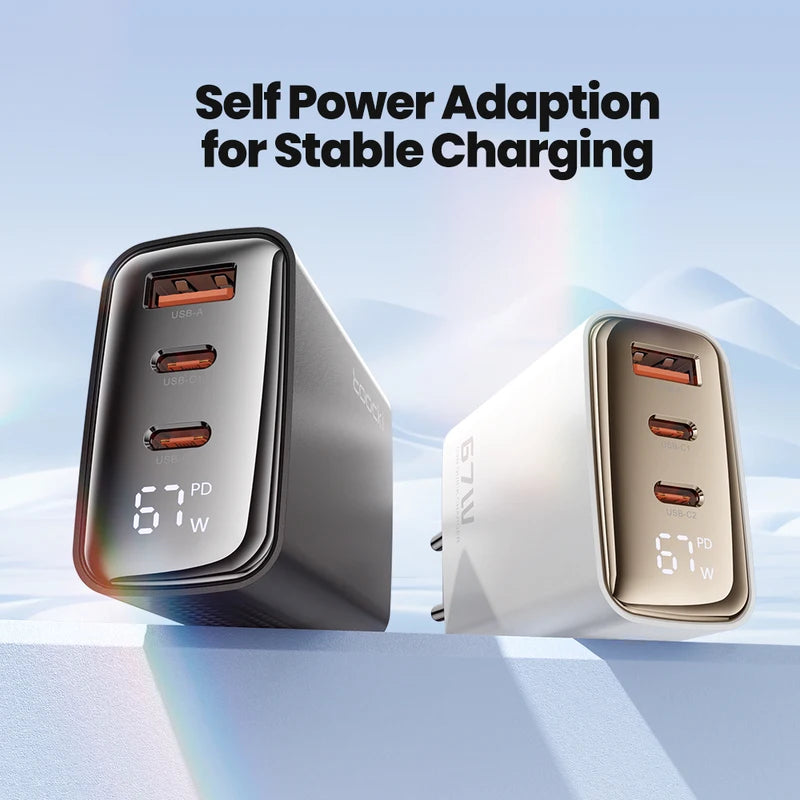 GaN Fast Charger with Digital Display 67W USB-C Power Adapter for Laptop & Mobile