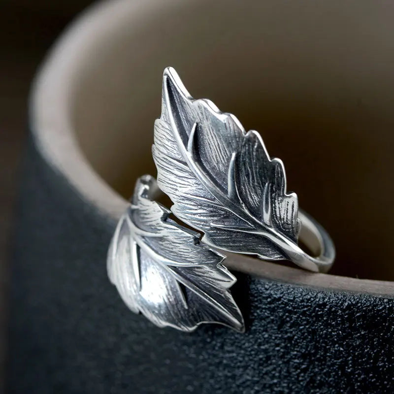 Vintage Leaf Style Adjustable Finger Ring Women Girls Jewelry Accessory