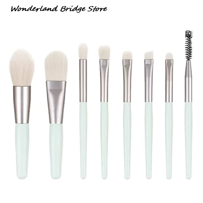 8PCS Mini Makeup Brush Set with Portable Bag, Soft Synthetic Hair, Matte Handle
