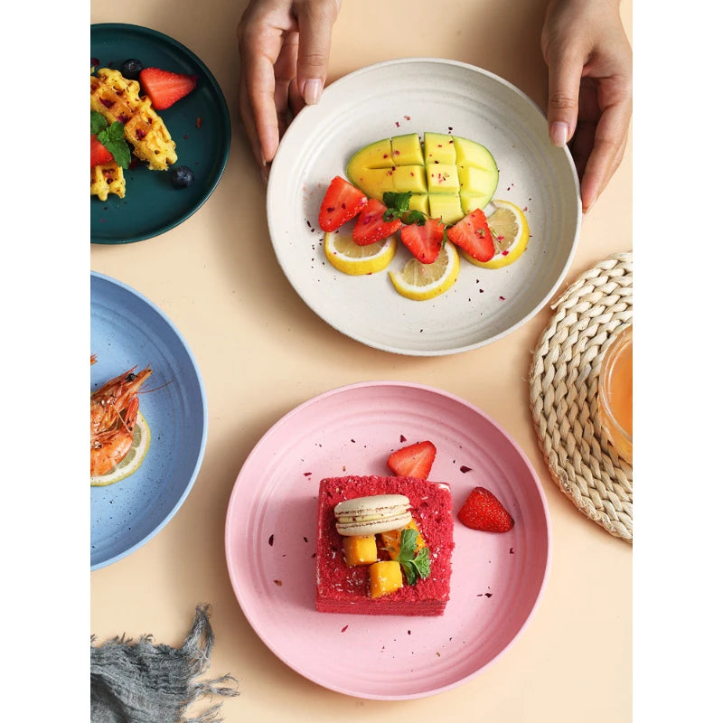 Unbreakable Wheat Straw Dinner Plate Set - Reusable Microwave & Dishwasher Safe