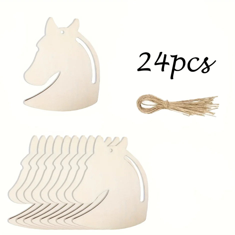 Wooden Horse-Head-Shaped Ornaments Set for Painting DIY Crafts Party Decor