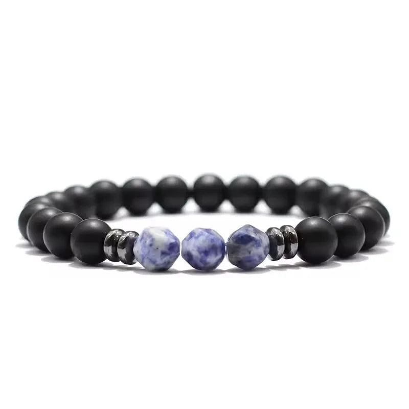 Men's Beaded Bracelet with Natural Stones - Black Onyx, Tiger Eye, Sodalite