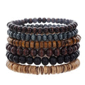 Multi-layer Wooden Bead Bracelet Set for Men - Adjustable Rustic Style Jewelry