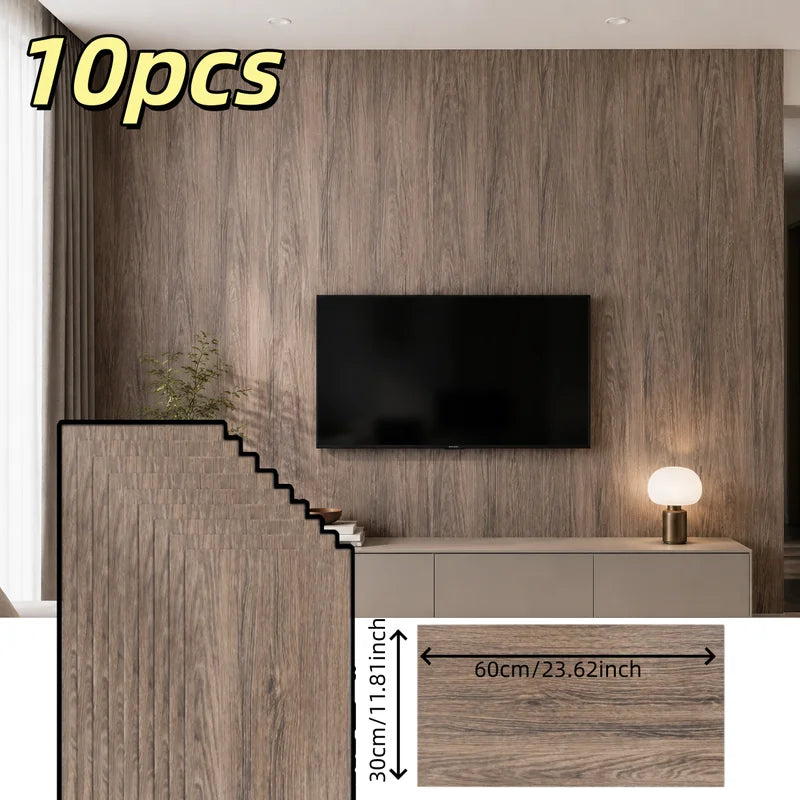 10pcs Self-Adhesive Wood Grain Floor Wall Stickers Waterproof Decor Set
