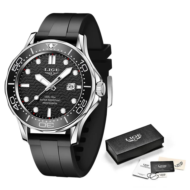 Luxury Men's Dive Watch Waterproof Sport Quartz Watch with Date and Luminous Dial