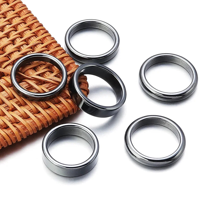 Natural Hematite Stone Ring Set for Women & Men - 16-21mm Flat Round Jewelry Gift