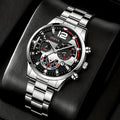 Men's Quartz Watch with Stainless Steel Strap - Round Zinc Alloy Case, Electronic Sports