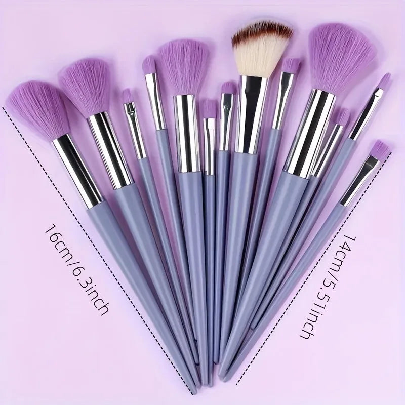 13-Piece Makeup Brush Set with Blender Sponge & Powder Puff - Complete Cosmetic Kit
