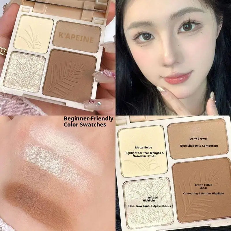 4-Color Matte Highlighter & Contouring Palette for Face & Nose Shaping