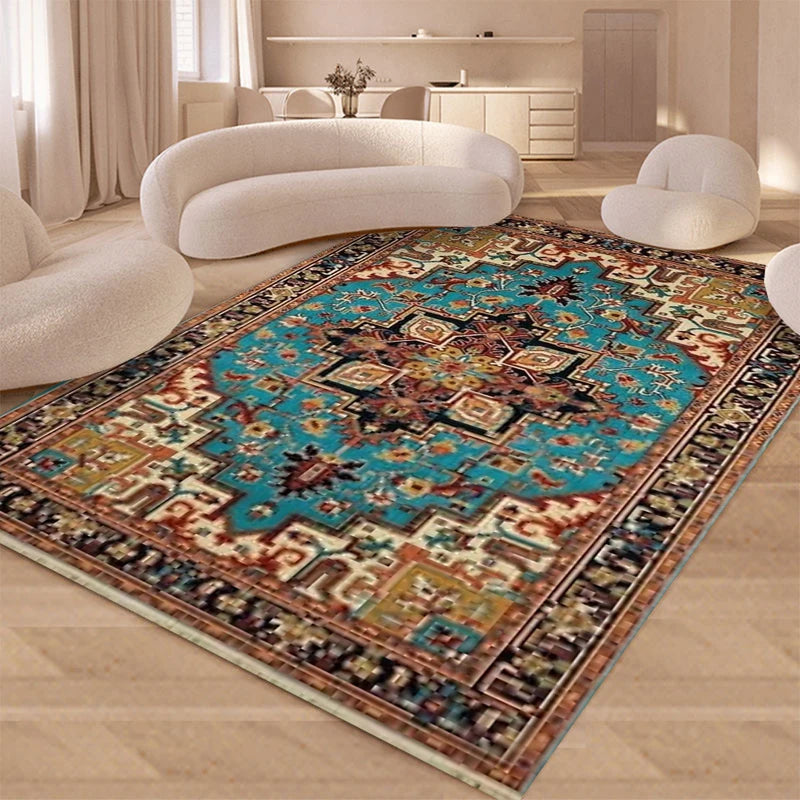 Persian Style Area Rug with Floral Pattern Anti-Slip Floor Mat for Living Room & Bedroom