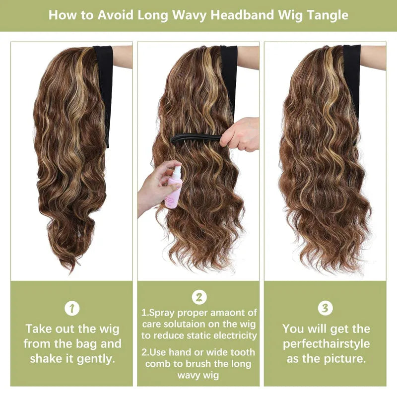 Synthetic Long Wavy Headband Wig for Women - Curly Party & Daily Use