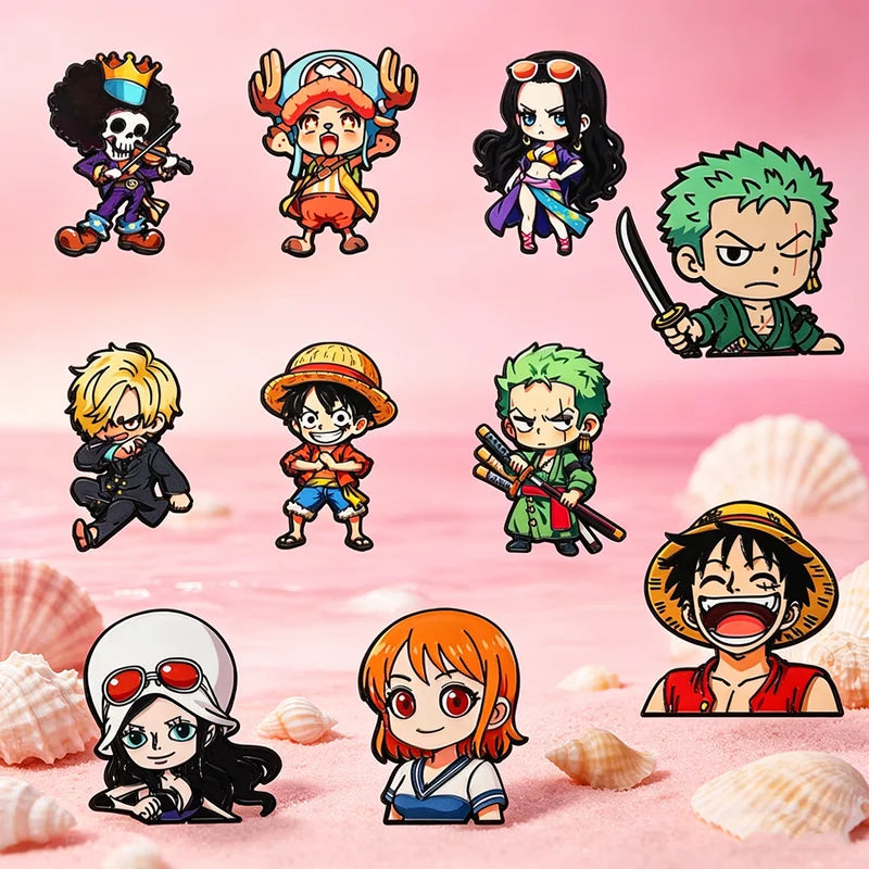10pcs Luffy Anime Enamel Pins for Boys & Men - Cartoon Lapel Badges Gift