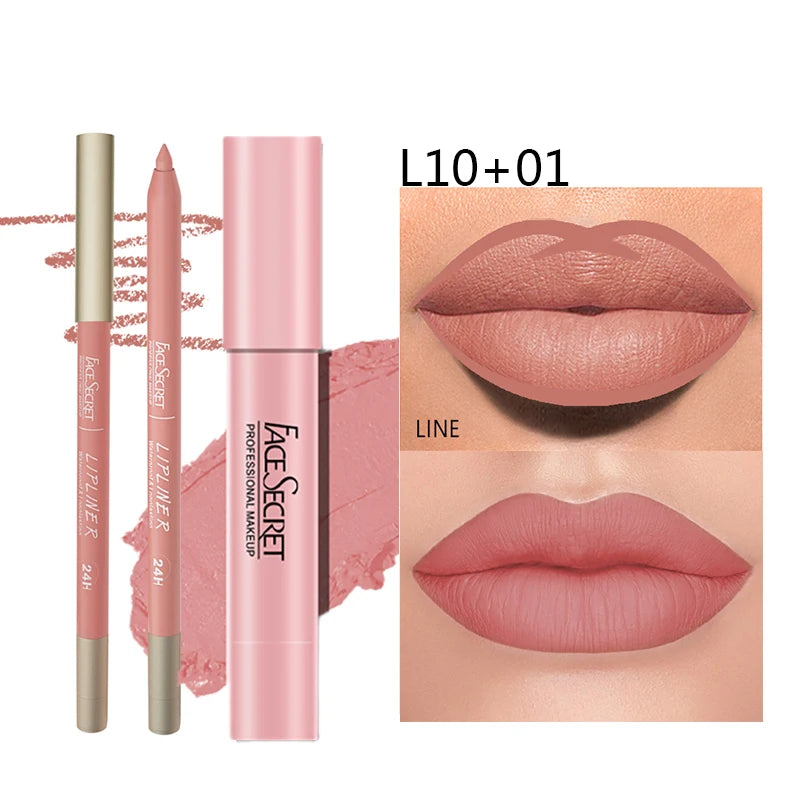 Matte Lipliner & Lipstick Set Waterproof Long Lasting Lip Makeup with Soft Color