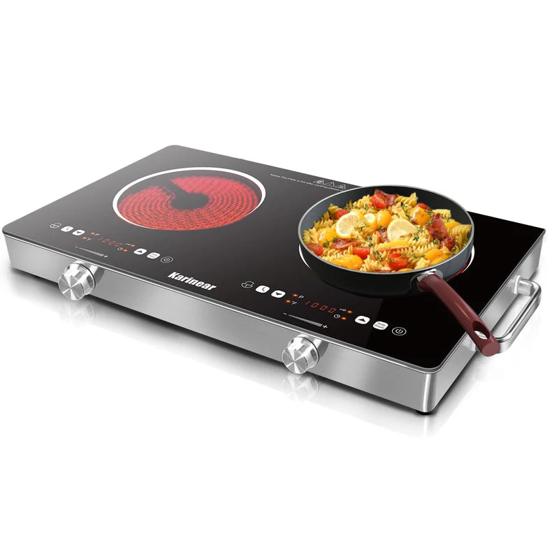 Portable Ceramic Electric Hob 2 Zones 3200W with Safety Lock & Touch Control