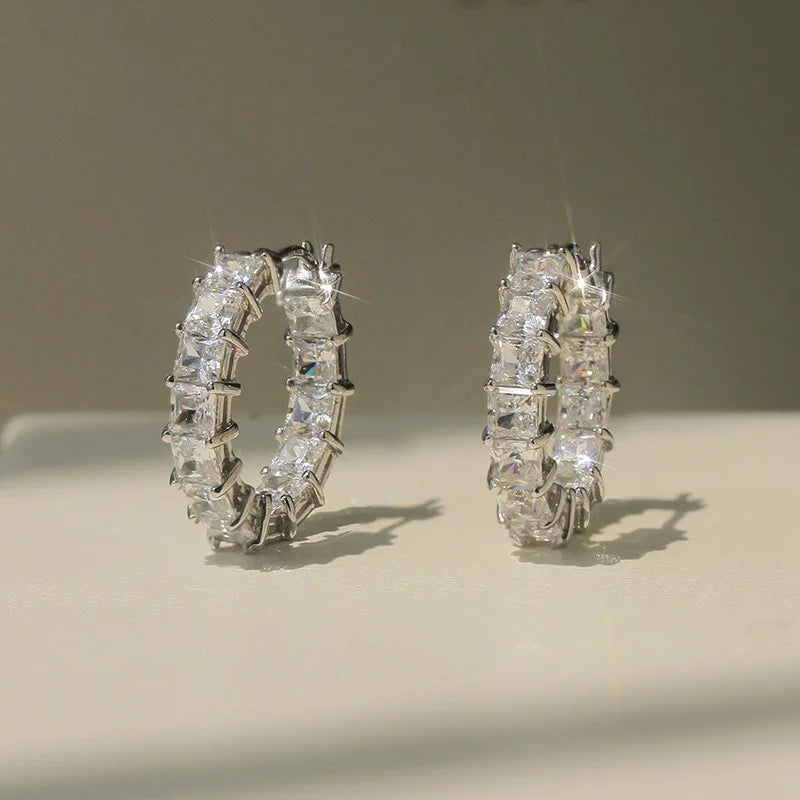 Princess Cubic Zirconia Hoop Earrings for Women Jewelry Gift