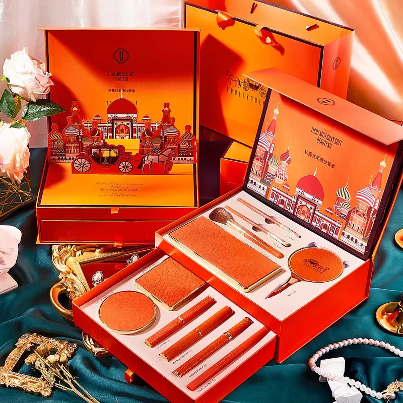 Holiday Makeup Set with Lipstick Eyeshadow Eyeliner and Brow Pencil - Gift Box