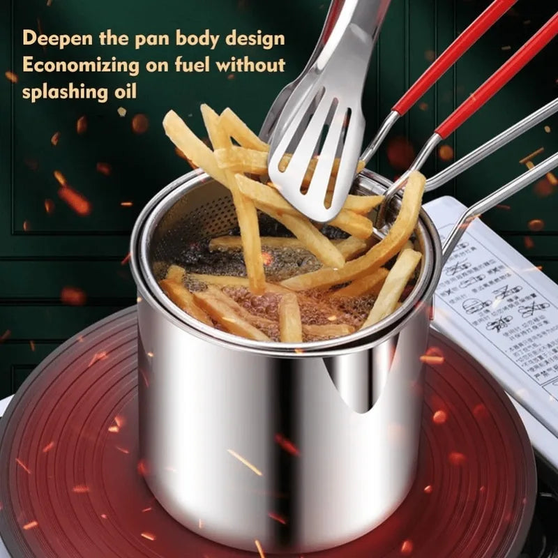 Stainless Steel Fryer Basket with Filter & Tongs - Multipurpose Kitchen Tool