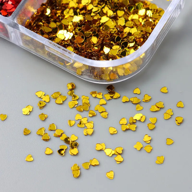Y2K Heart Glitter Nail Sequins Set - Iridescent Metallic Love for DIY Nails