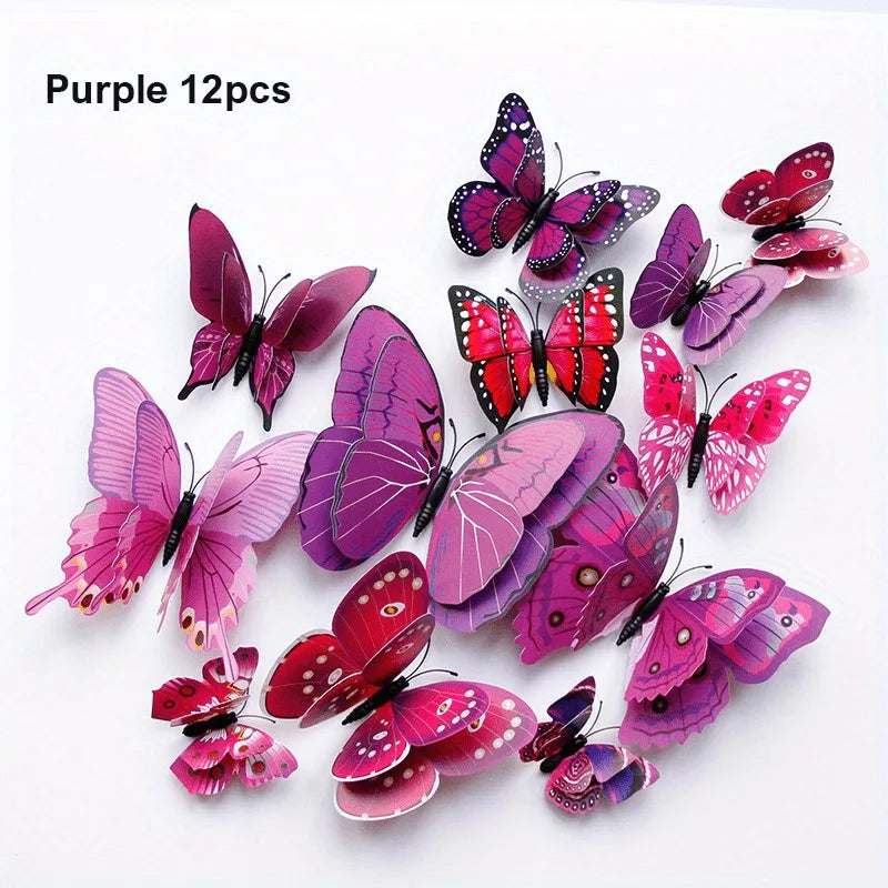 12-Pack 3D Double Layer Butterfly Wall Stickers for Living Room Decoration, Wedding & Party Decor